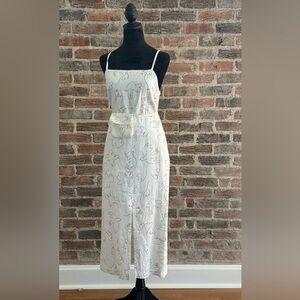 Paloma Wool Linen Bird Print Midi Dress With Belt Bag Made in Spain